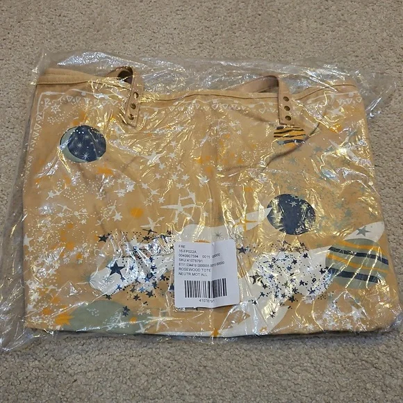 Free People Rosewood Tote Canvas Large Celestial Galaxy Print NWT - Picture 7 of 12